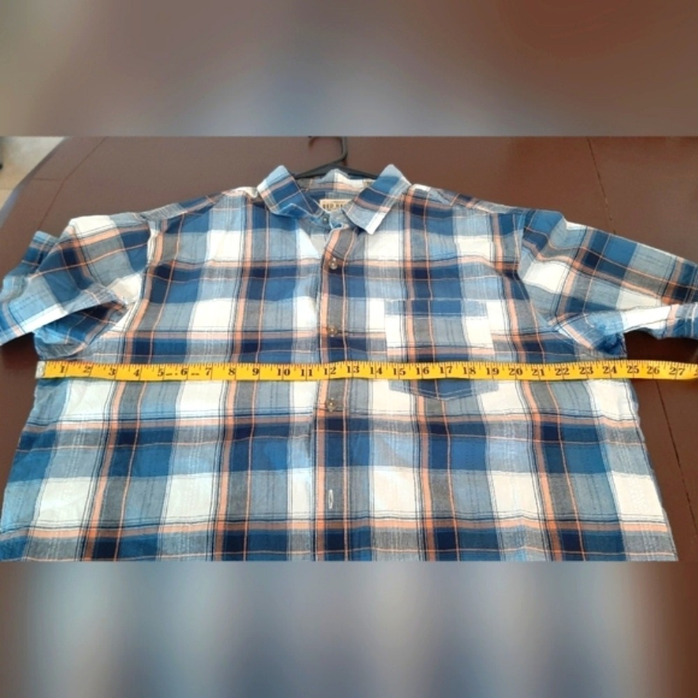 RedHead Mens XL Short Sleeve Button Down Shirt Blue Orange Plaid Dobby Pocket - Picture 7 of 9